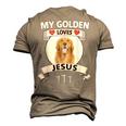 My Golden Retriever Loves Jesus Christian Dog Mom Dad Men's 3D T-Shirt Back Print Khaki