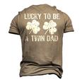 Lucky To Be A Twin Dad St Patricks Day Men's 3D T-Shirt Back Print Khaki