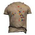 Step Dad Saurus Autism Awareness Day Autistic Dinosaur Men's 3D T-Shirt Back Print Khaki
