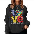 Autism Awareness Month Love Heart Puzzle Piece Teacher Life Women Crewneck Graphic Sweatshirt