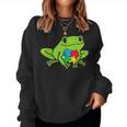 Autism Frog Puzzle Cute Awareness Animal Asd Men Women Kids Women Crewneck Graphic Sweatshirt