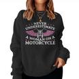 Funny Motorbiker Never Underestimate A Woman On A Motorcycle Gift For Womens Women Crewneck Graphic Sweatshirt