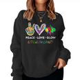 Womens Lets Glow Crazy Peace Love Glow Party Squad Halloween Women Sweatshirt