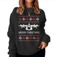 Military Airplane Ugly Christmas Sweater Army Veteran Xmas V2 Women Crewneck Graphic Sweatshirt