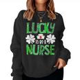 Nurse St Patricks Day Lucky To Be A Nurse Shamrocks Plaid Women Crewneck Graphic Sweatshirt
