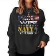 Womens Vintage Proud Wife Of A Navy For Veteran Gift Women Crewneck Graphic Sweatshirt