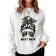 Proud Army Wife Messy Bun Hair Camouflage Bandana Sunglasses Women Crewneck Graphic Sweatshirt