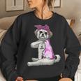 Funny Strong Shih Tzu Dog I Love Mom Tattoo Shih Tzu Mom Women Crewneck Graphic Sweatshirt Gifts for Her