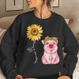Happiness Is Being Grandma Cute Pig Sunflower Mother Gifts Women Crewneck Graphic Sweatshirt Gifts for Her