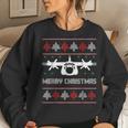 Military Airplane Ugly Christmas Sweater Army Veteran Xmas V2 Women Crewneck Graphic Sweatshirt Gifts for Her