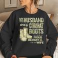 My Husband Wears Combat Boots Dog Tags - Proud Military Wife Women Crewneck Graphic Sweatshirt Gifts for Her