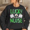 Nurse St Patricks Day Lucky To Be A Nurse Shamrocks Plaid Women Crewneck Graphic Sweatshirt Gifts for Her