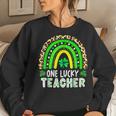 Teacher St Patricks Day Rainbow One Lucky Teacher Women Crewneck Graphic Sweatshirt Gifts for Her