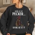 Vintage Look At My Pecker Look At It Funny Rooster Chicken Women Crewneck Graphic Sweatshirt Gifts for Her