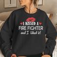 Womens I Kissed A Fire Fighter Design Married Dating Anniversary G Women Crewneck Graphic Sweatshirt Gifts for Her