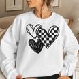 Womens Checker Flag Racing Heart Auto Racing Racetrack Women Sweatshirt Gifts for Her
