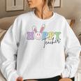 Hoppy Teacher Easter Bunny Ears With Smile Face Meme Women Sweatshirt Gifts for Her