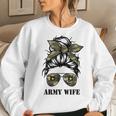 Proud Army Wife Messy Bun Hair Camouflage Bandana Sunglasses Women Sweatshirt Gifts for Her