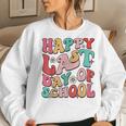 Retro Groovy Happy Last-Day Of School Leopard Teacher Kids Women Sweatshirt Gifts for Her