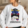Venezuelan Baseball Fan Girl Mom Messy Bun Venezuela Flag Women Sweatshirt Gifts for Her