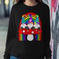 3 Hippie Gnomes On Mushroom Under Rainbow Whimsical Women Sweatshirt Unique Gifts