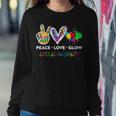 Womens Lets Glow Crazy Peace Love Glow Party Squad Halloween Women Sweatshirt Unique Gifts