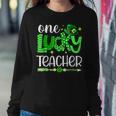 Green Leopard Shamrock One Lucky Teacher St Patricks Day Women Crewneck Graphic Sweatshirt Funny Gifts