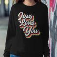 Jesus Loves You Retro Groovy Style Graphic Women Sweatshirt Unique Gifts