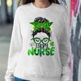 Lucky Nurse St Patricks Day Nurse Shamrock Messy Bun Mom Women Crewneck Graphic Sweatshirt Funny Gifts
