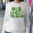 One Lucky Teacher Retro Groovy Shamrock St Patricks Day Women Crewneck Graphic Sweatshirt Personalized Gifts