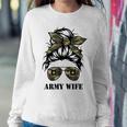 Proud Army Wife Messy Bun Hair Camouflage Bandana Sunglasses Women Crewneck Graphic Sweatshirt Funny Gifts