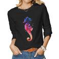 Colorful Sea Horse Lover Dad Mom Funny Kidding Women Graphic Long Sleeve T-shirt
