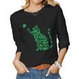 Cute Cat St Patricks Day Clover Lucky Cat Mom Shamrock Cat Women Graphic Long Sleeve T-shirt