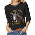 I Love My Brown Bostie Boston Terrier Mom Dad Kid Lover Gift Women Graphic Long Sleeve T-shirt