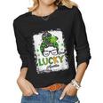 One Lucky Auntie Messy Bun Shamrock St Patricks Day Women Graphic Long Sleeve T-shirt