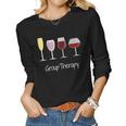 Womens Funny Womens Wine Drinking - Group Therapy Women Graphic Long Sleeve T-shirt