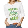 Boo Boo Crew Nurse St Patricks Day Shamrock Face Mask Nurse Women Graphic Long Sleeve T-shirt