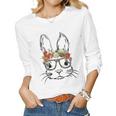 Cute Mom N Girls Easter Bunny With Glasses Leopard Print Women Long Sleeve T-shirt