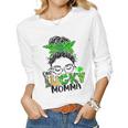 One Lucky Momma Messy Bun Mom Shamrock St Patricks Day Women Graphic Long Sleeve T-shirt
