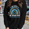 In April We Wear Blue Autism Awareness Month Puzzle Rainbow Women Long Sleeve T-shirt Gifts for Her
