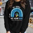 In April We Wear Blue Puzzle Rainbow Autism Awareness Month Women Long Sleeve T-shirt Gifts for Her