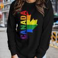 Canada Day Gay Half Canadian Flag Rainbow Lgbt T-Shirt Women Long Sleeve T-shirt Gifts for Her