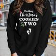 Christmas Pregnancy Mom To Be Eating Cookies For Two Women Long Sleeve T-shirt Gifts for Her