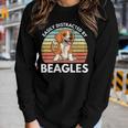 Easily Distracted By Beagles Funny Beagle Dog Mom Gift Women Graphic Long Sleeve T-shirt Gifts for Her