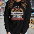 Firefighter Mom Proud Mom Of A Freaking Awesome Firefighter Women Graphic Long Sleeve T-shirt Gifts for Her