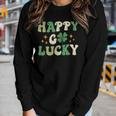 Groovy Happy Go Lucky St Patricks Day Men Women Kids Women Graphic Long Sleeve T-shirt Gifts for Her