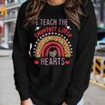 I Teach The Sweetest Little Hearts Rainbow Valentines Day Women Graphic Long Sleeve T-shirt Gifts for Her