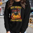 My Heart Is Tied To A Firefighter Fireman Fire Wife Women Graphic Long Sleeve T-shirt Gifts for Her