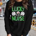 Nurse St Patricks Day Lucky To Be A Nurse Shamrocks Plaid Women Graphic Long Sleeve T-shirt Gifts for Her