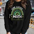 One Lucky Math Teacher Rainbow St Patricks Day Teacher Women Graphic Long Sleeve T-shirt Gifts for Her